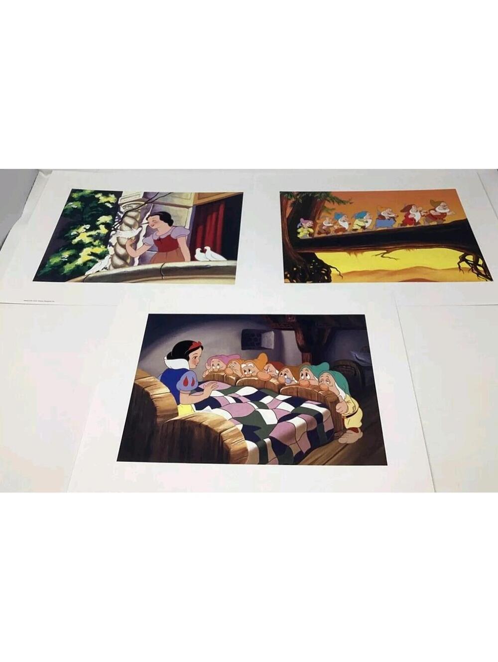 Lot Of 3 Disney Snow White Seven Dwarfs Lithograph Wall Art Vintage Print